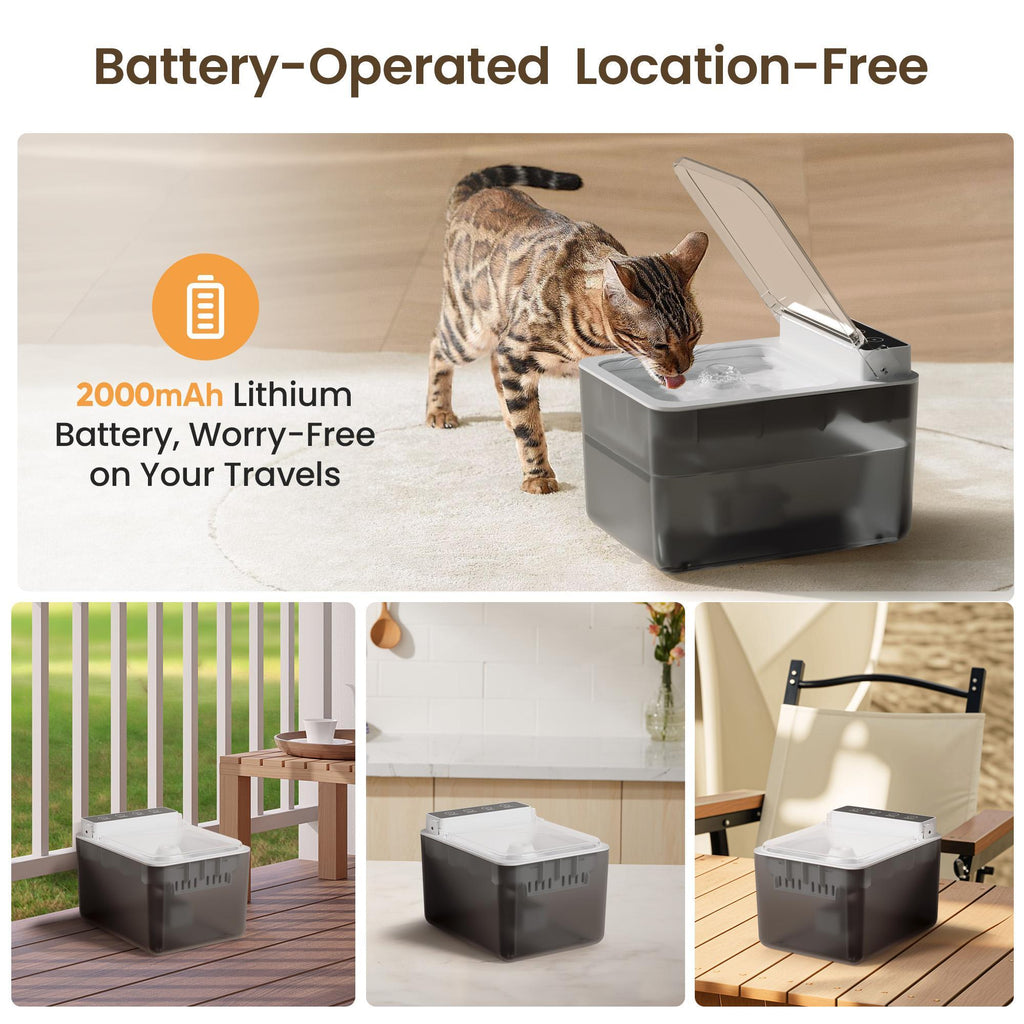 Wireless Charging Battery Driven 304 Stainless Steel Cat Automatic Induction Pet Water Fountain