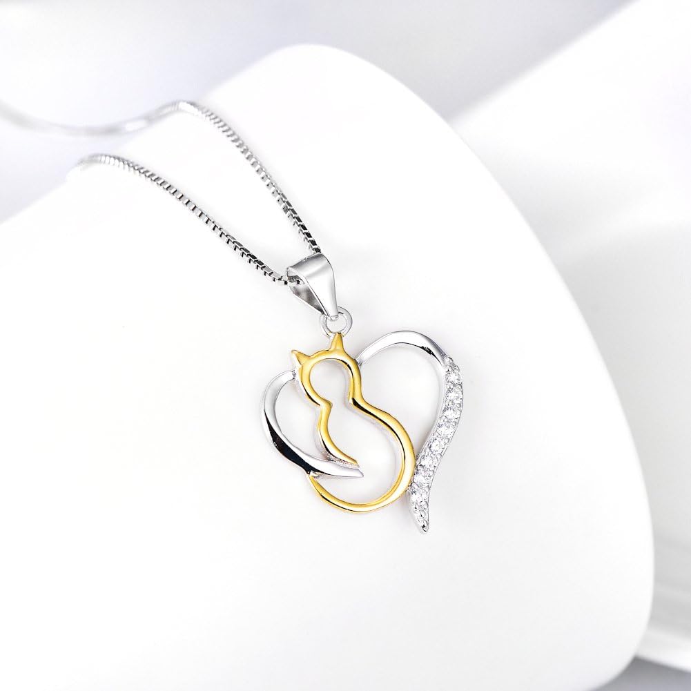 YFN Cat Necklace Sterling Silver Jewelry for Women Cat Jewelry Gifts