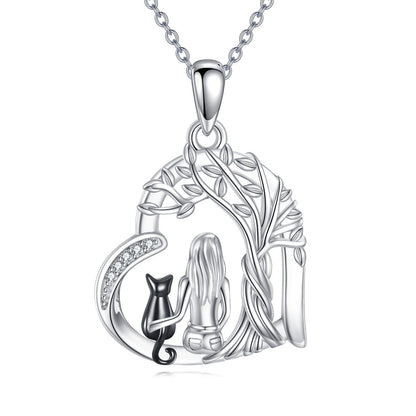 YFN Cat Necklace Sterling Silver Jewelry for Women Cat Jewelry Gifts