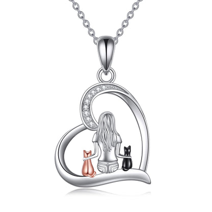 YFN Cat Necklace Sterling Silver Jewelry for Women Cat Jewelry Gifts