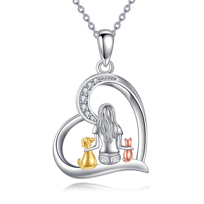 YFN Cat Necklace Sterling Silver Jewelry for Women Cat Jewelry Gifts