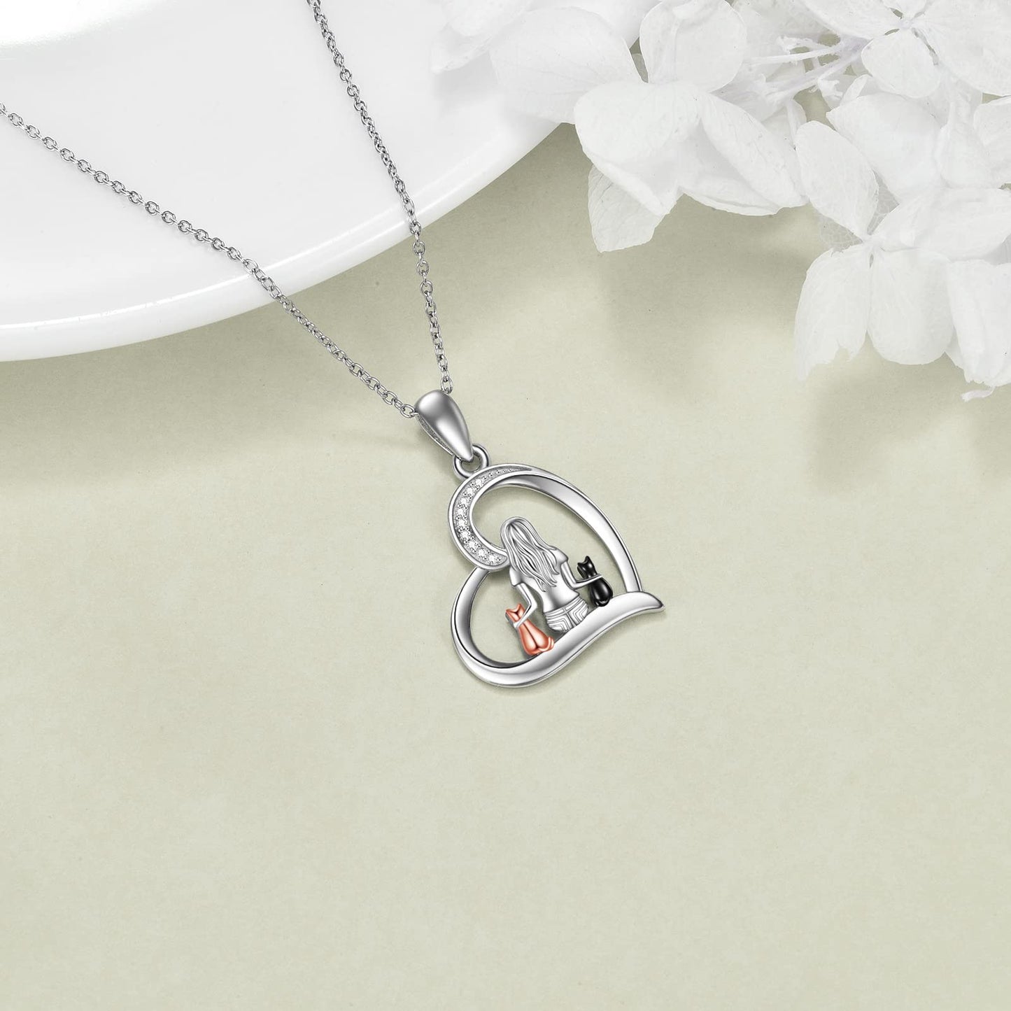YFN Cat Necklace Sterling Silver Jewelry for Women Cat Jewelry Gifts