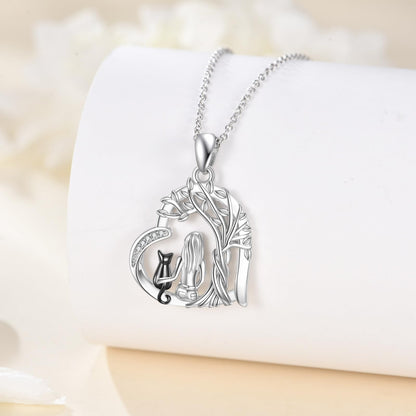 YFN Cat Necklace Sterling Silver Jewelry for Women Cat Jewelry Gifts