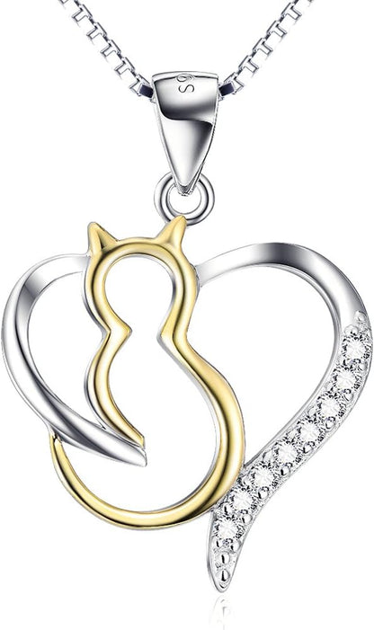 YFN Cat Necklace Sterling Silver Jewelry for Women Cat Jewelry Gifts