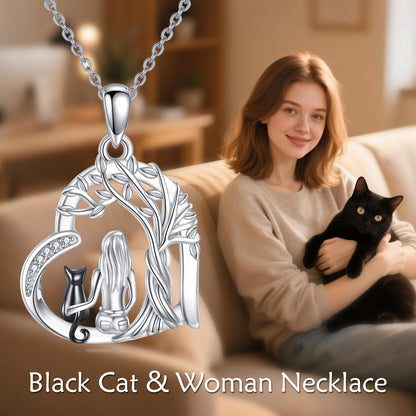YFN Cat Necklace Sterling Silver Jewelry for Women Cat Jewelry Gifts