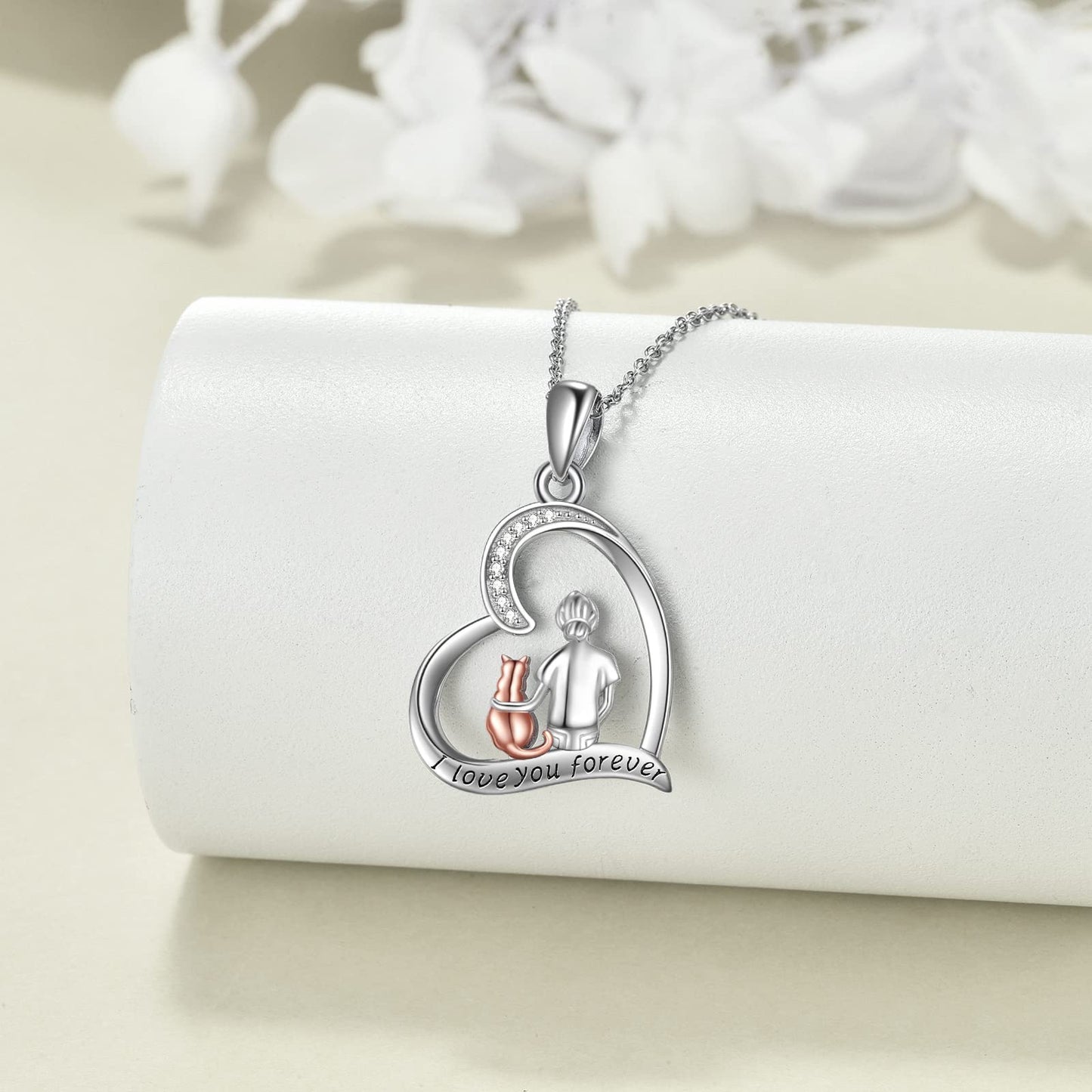 YFN Cat Necklace Sterling Silver Jewelry for Women Cat Jewelry Gifts