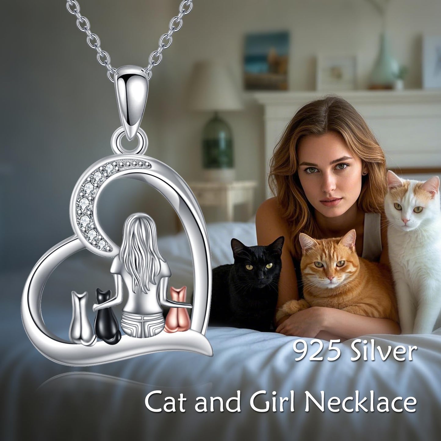 YFN Cat Necklace Sterling Silver Jewelry for Women Cat Jewelry Gifts